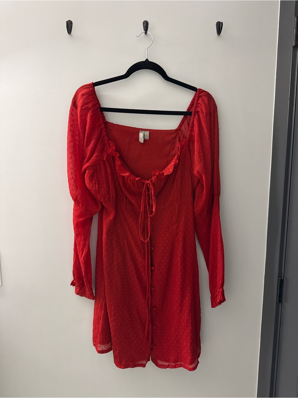 ASOS Red Button-Front Mini Dress with Ruffle Tie
